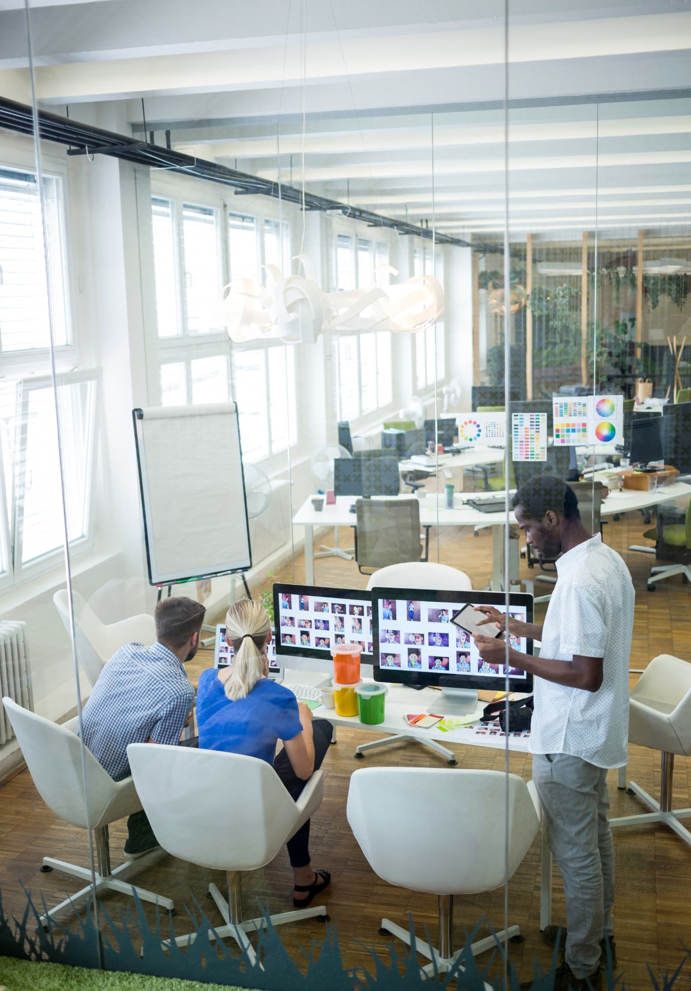 Team members discussing a product